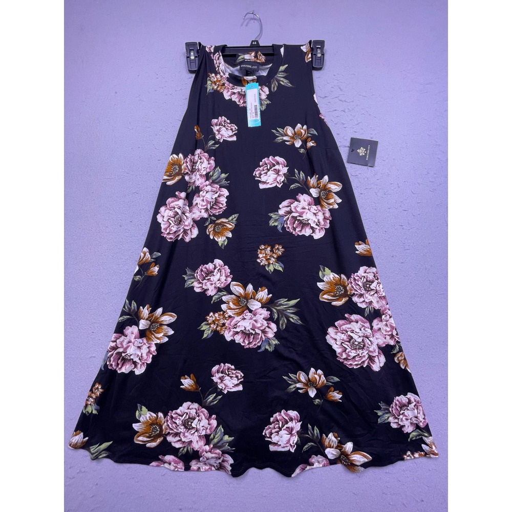 Fortune + Ivy Madia Dress Brushed Knit Floral Black 2X Womens